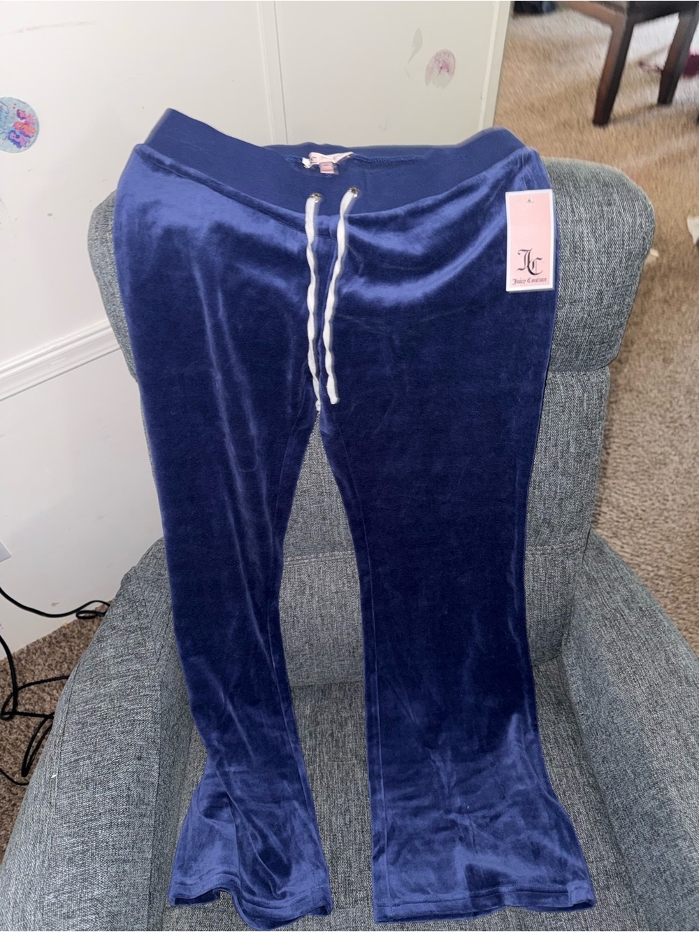 Juicy Couture Velour Flare Pants Navy Blue Size M NWT